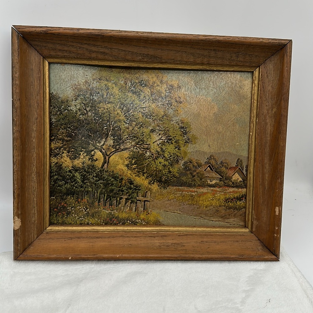 Vintage Original 1950’s Pressboard Print Landscape in Original Wood Frame - Picture 2 of 10